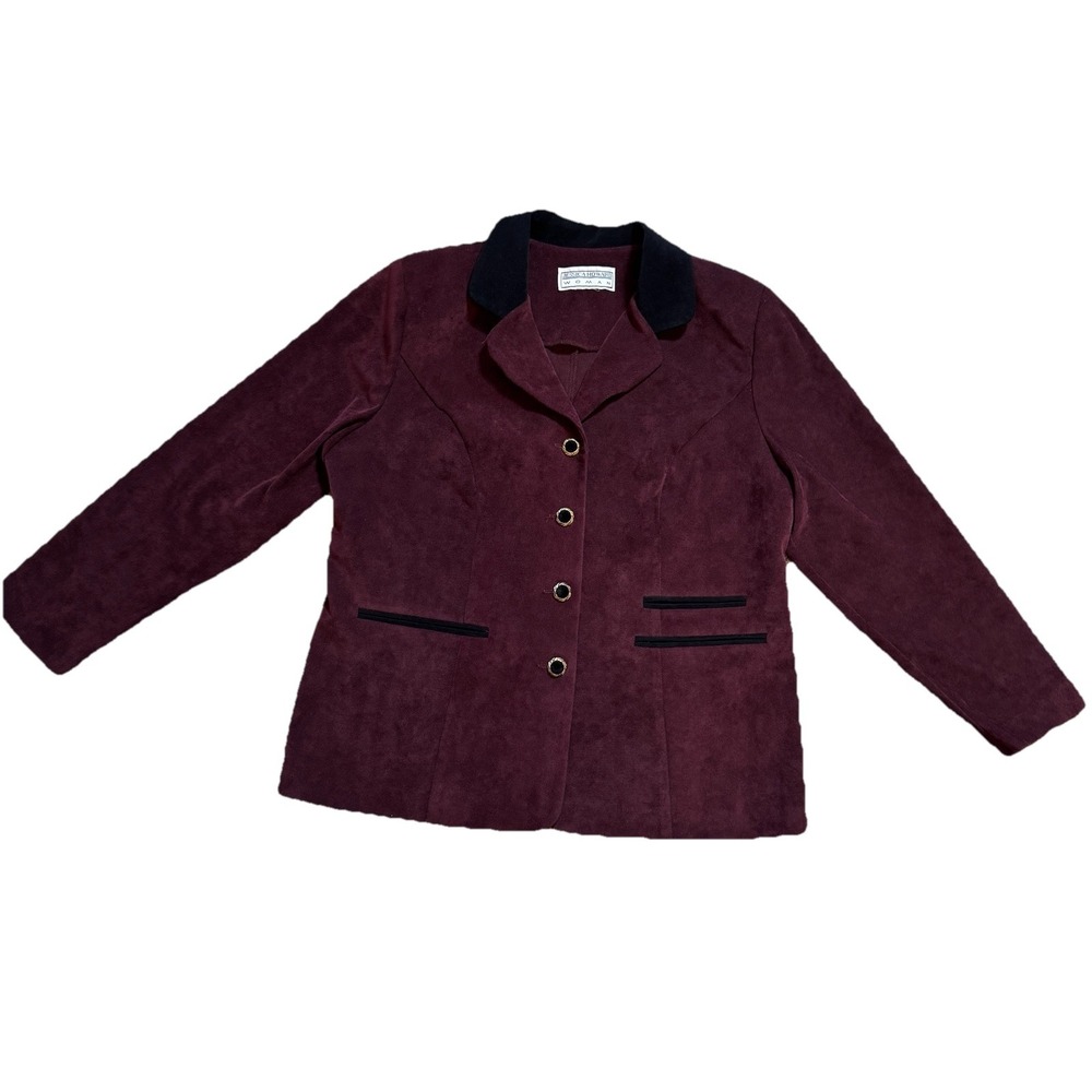 Jessica Howard Women's  Burgundy & Black Vintage Velvet Blazer Size Lrg 10‎ / 12